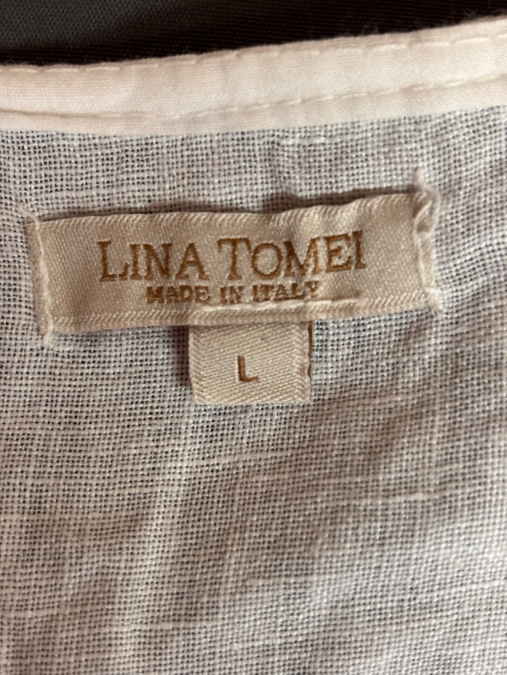 Lina Tomei Women’s White Linen Top Size Large Pleated Short Roll Tab Sleeves - Picture 3 of 9